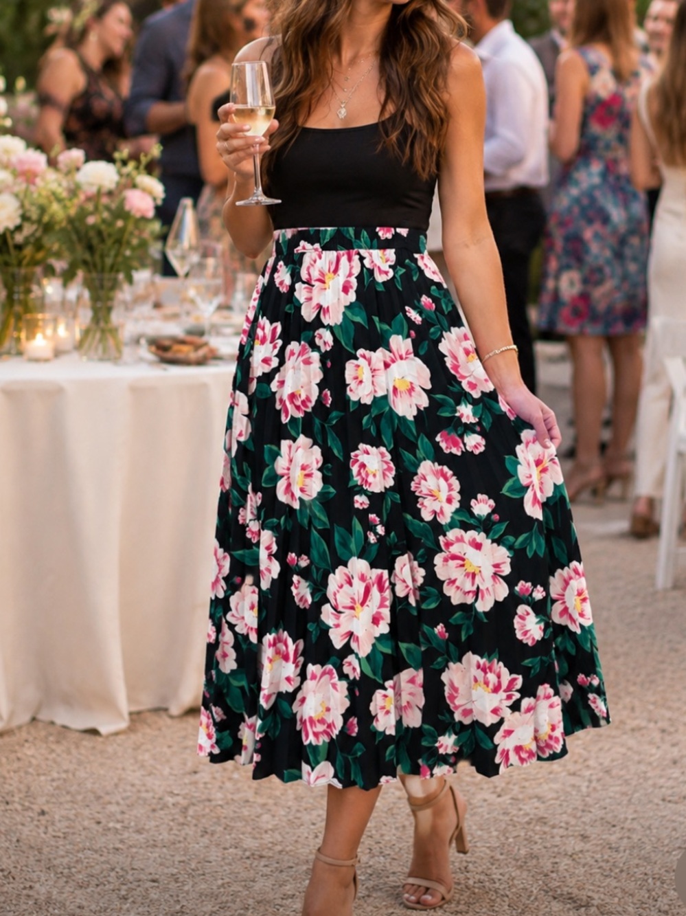 On 34th Pleated Floral Midi Skirt